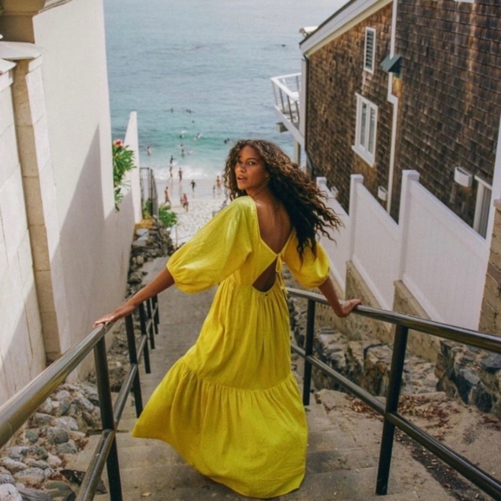Billabong Dream Chaser Yellow Sun Open Back Maxi Dress